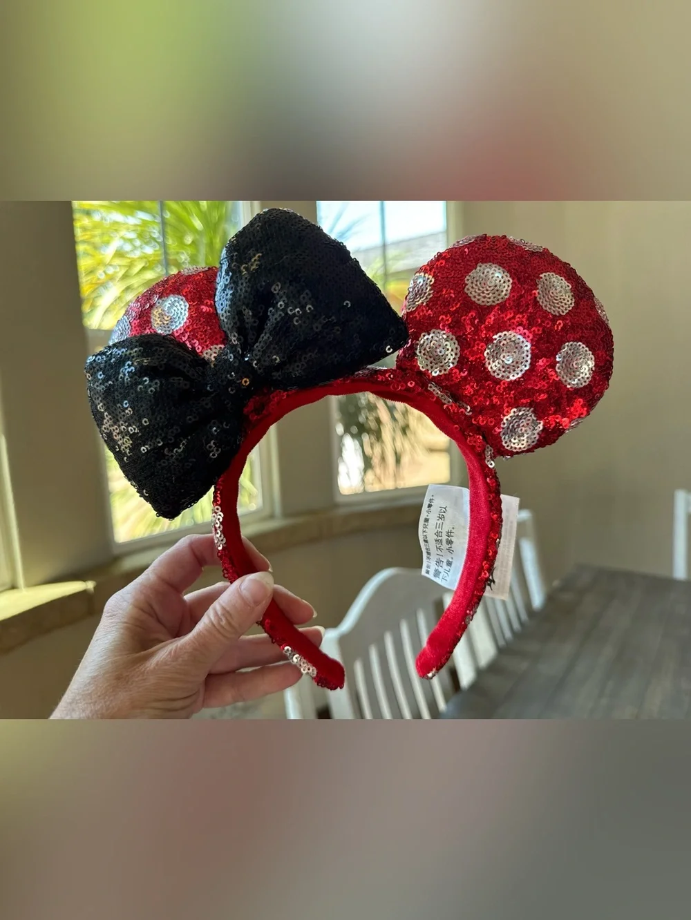 Disney Parks Minnie Mouse Ears Headband Red/White/Black Sequin Minnie Ears